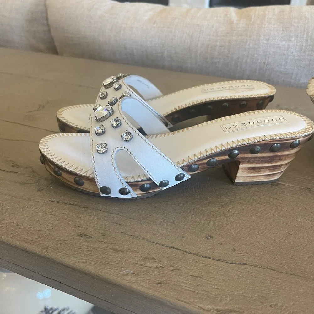 Beautiful Apepazza Embellished Sandals White Rhinestone Studs Made in Italy - Picture 3 of 8